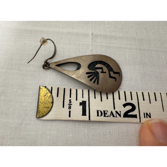 Native American Hopi Kokopelli Dancer Earrings Dangle Signed F Sterling Silver - Picture 6 of 6